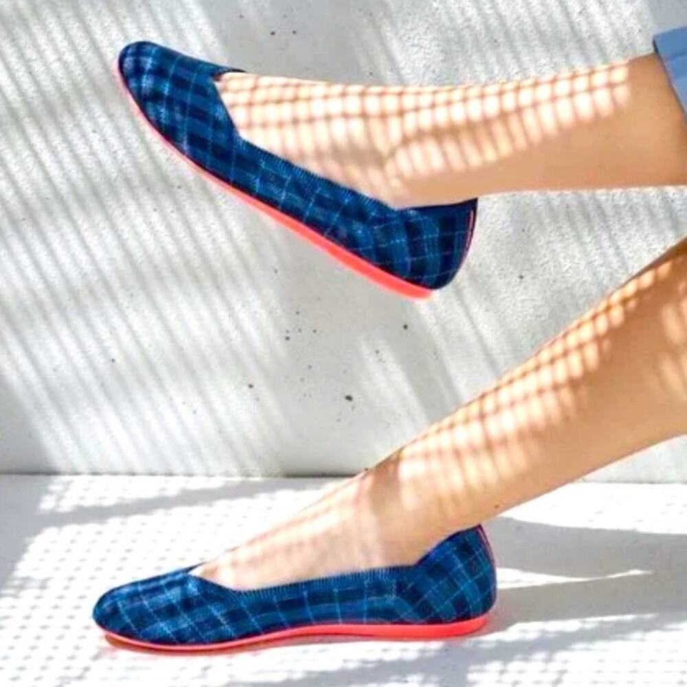 Rothy’s the round toe check indigo gingham size 5 woman’s flat shoes